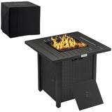 Rattan Style Propane Gas Fire Pit Table 40000 BTU Square Patio Heater with Thermocouple Mesh Guard and Rain Cover