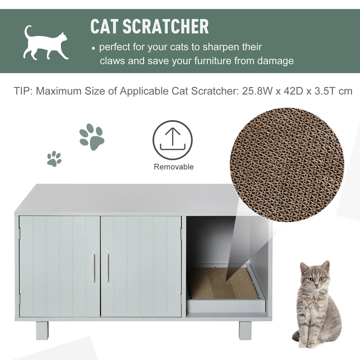 Cat Litter Box Enclosure and Side Table with Removable Scratcher