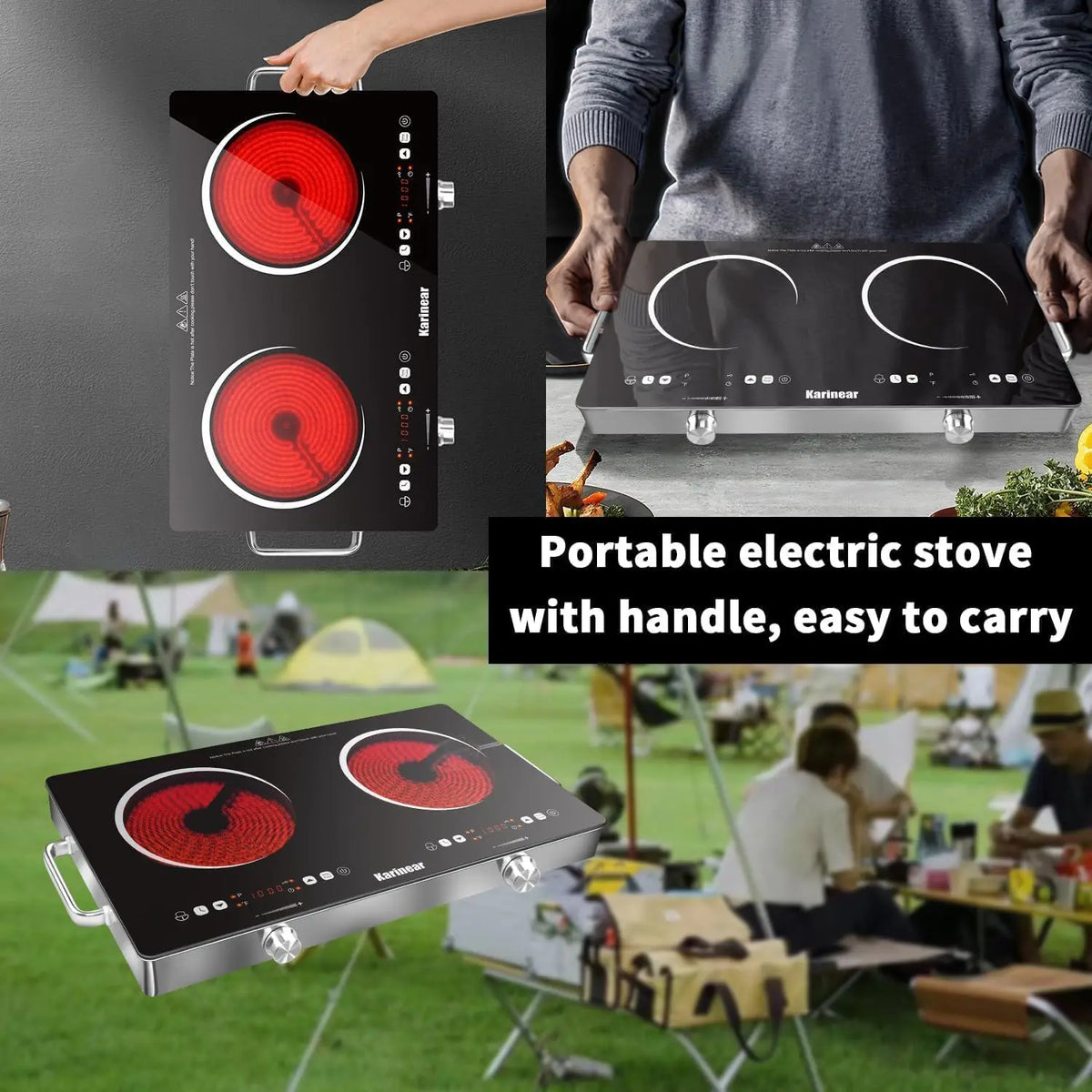 2 Zone Ceramic Hob 3200W Electric Cooktop with Safety Lock Touch Control Plug In