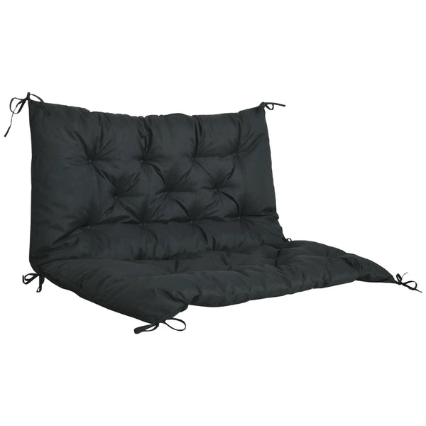 2 Seater Garden Bench Cushion, Outdoor Seat Pad with Ties, Black