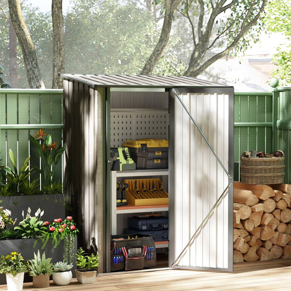 5ft x 3ft Metal Garden Storage Shed with Sloped Roof and Lockable Door, Light Grey