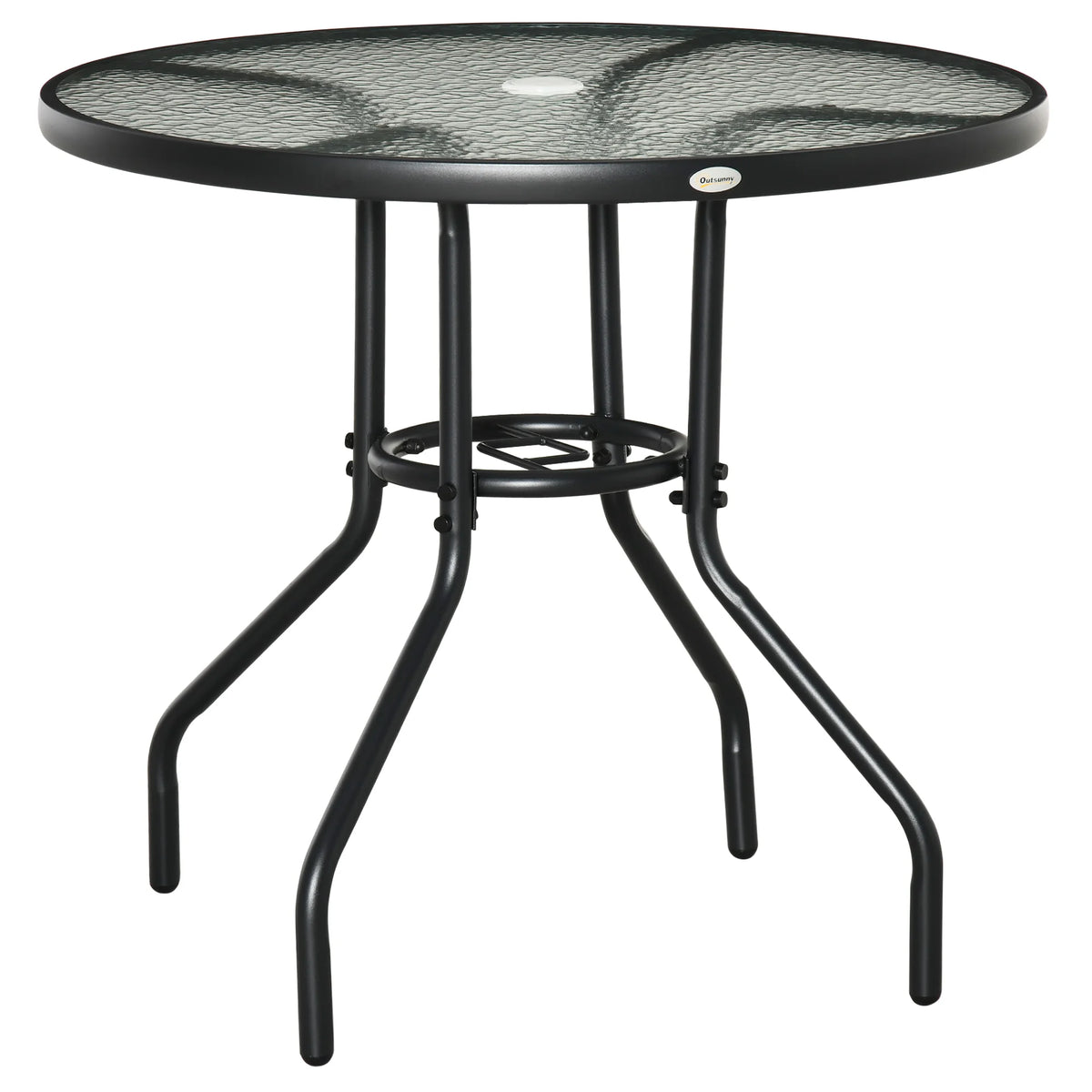 Outdoor Round Dining Table, Tempered Glass Top with Parasol Hole, 80cm