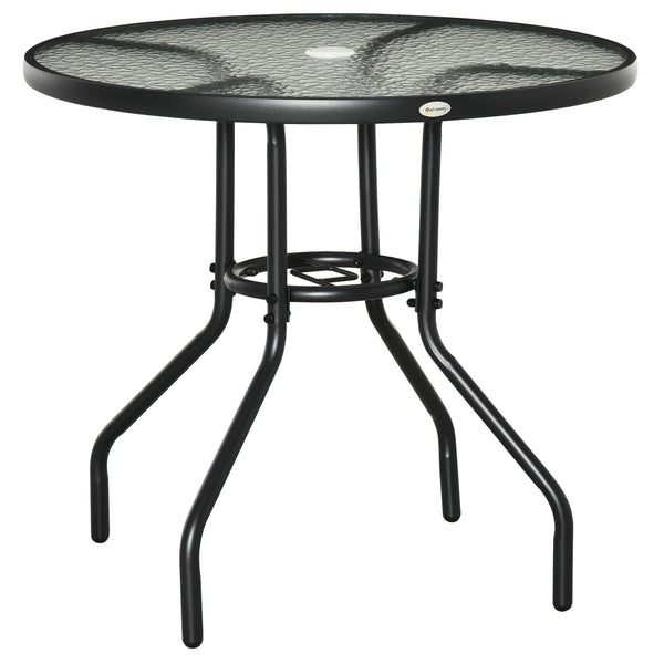 Outdoor Round Dining Table, Tempered Glass Top with Parasol Hole, 80cm