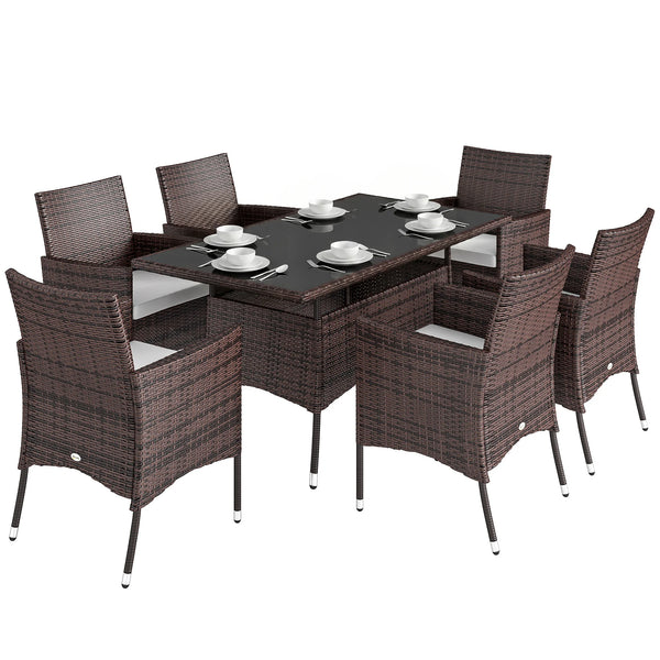 6 Seater Rattan Garden Dining Set, Rectangular Table & Cube Chairs, Grey