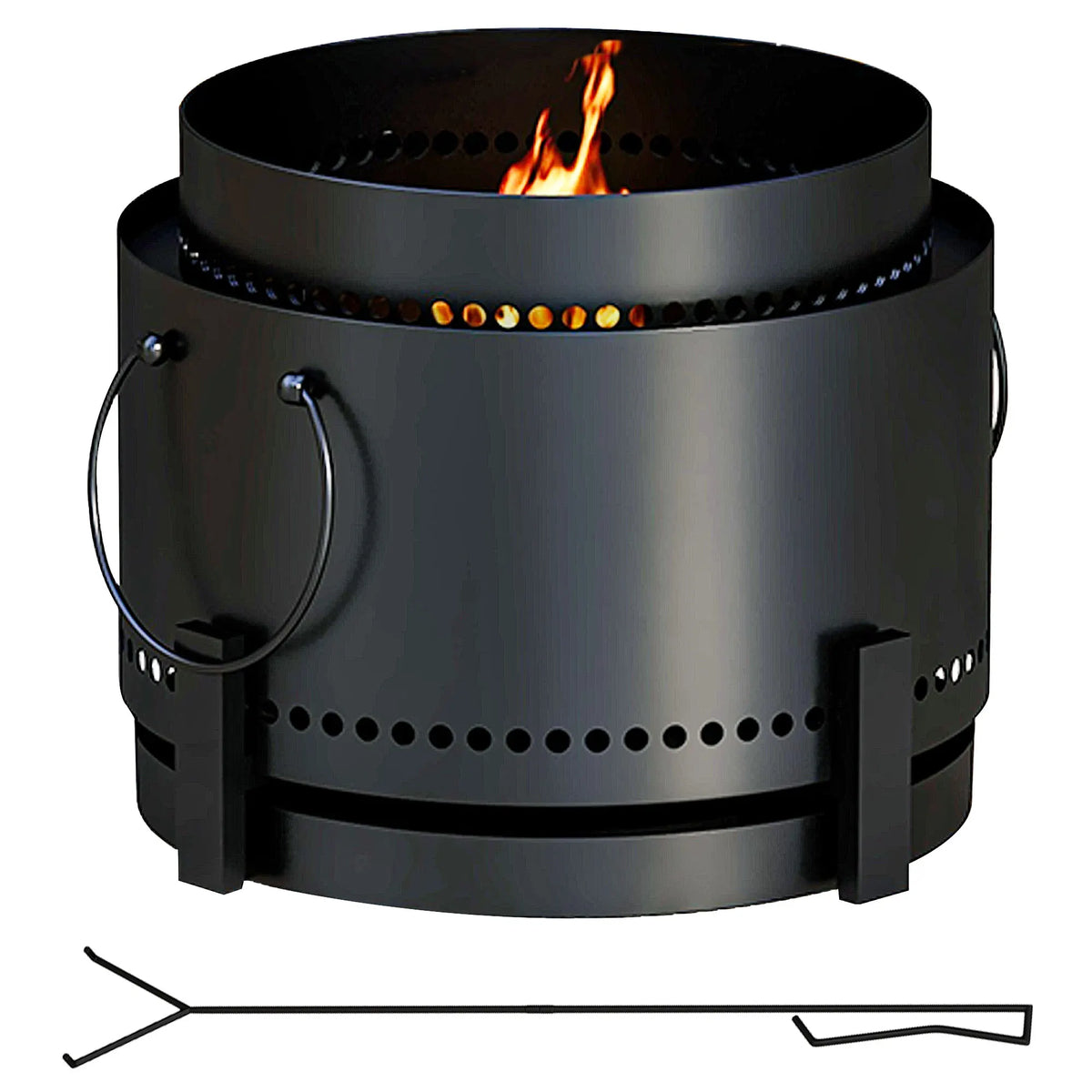 37cm Portable Smokeless Wood-Burning Fire Pit with Ash Pan and Poker, Black