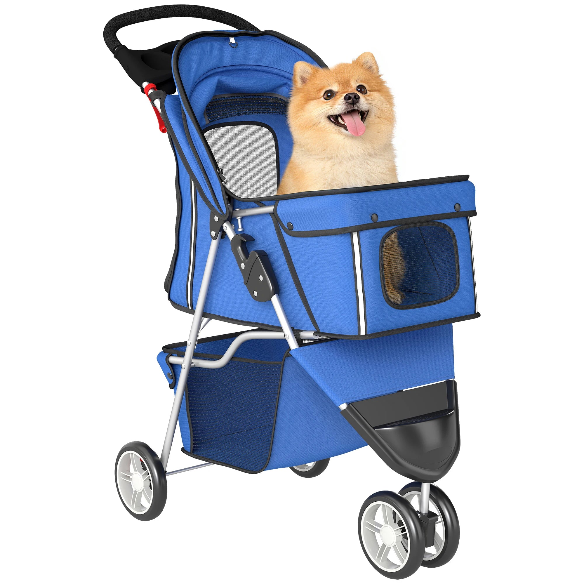Pet Stroller Pushchair Carrier for Cats and Small Dogs with 3 Wheels Mesh Windows Cup Holder and Storage Basket