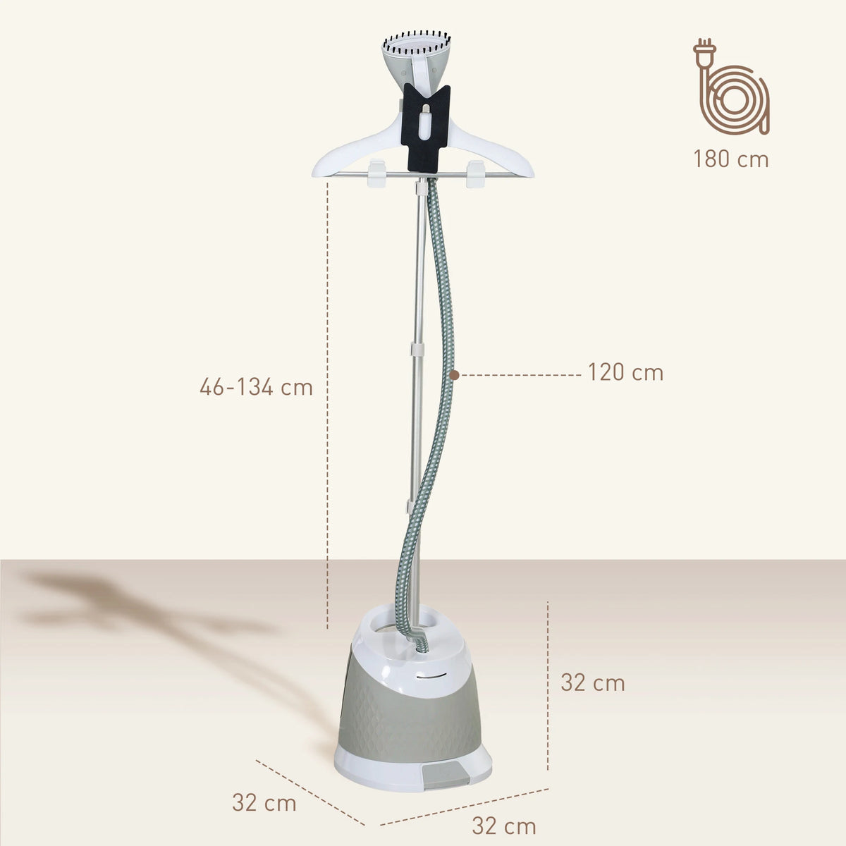 1800W Garment Steamer with 1.8L Tank and Telescopic Pole, Clothes Steamer, Grey