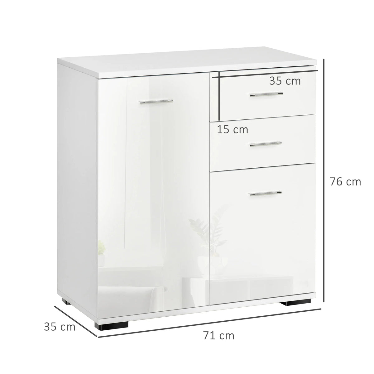 High Gloss Sideboard Cabinet with 2 Doors and 2 Drawers