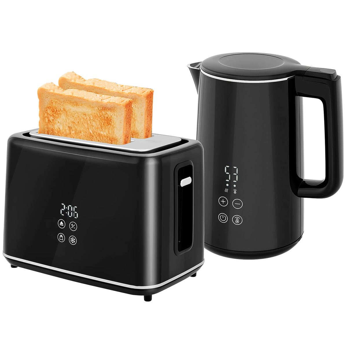 1.5L 3000W Fast Boil Kettle and 2 Slice Toaster Set with Insulation, Black