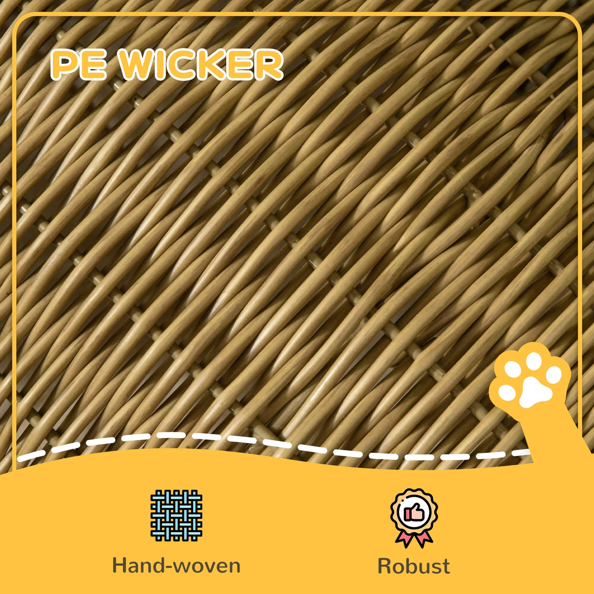 Elevated Wicker Cat House 40x40x34cm PE Rattan Cat Cave with Washable Cushion 19cm Door Light Brown
