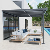 4.35 x 3m Wall-Mounted Aluminium Pergola with Polycarbonate Roof, Adjustable Columns and Drainage