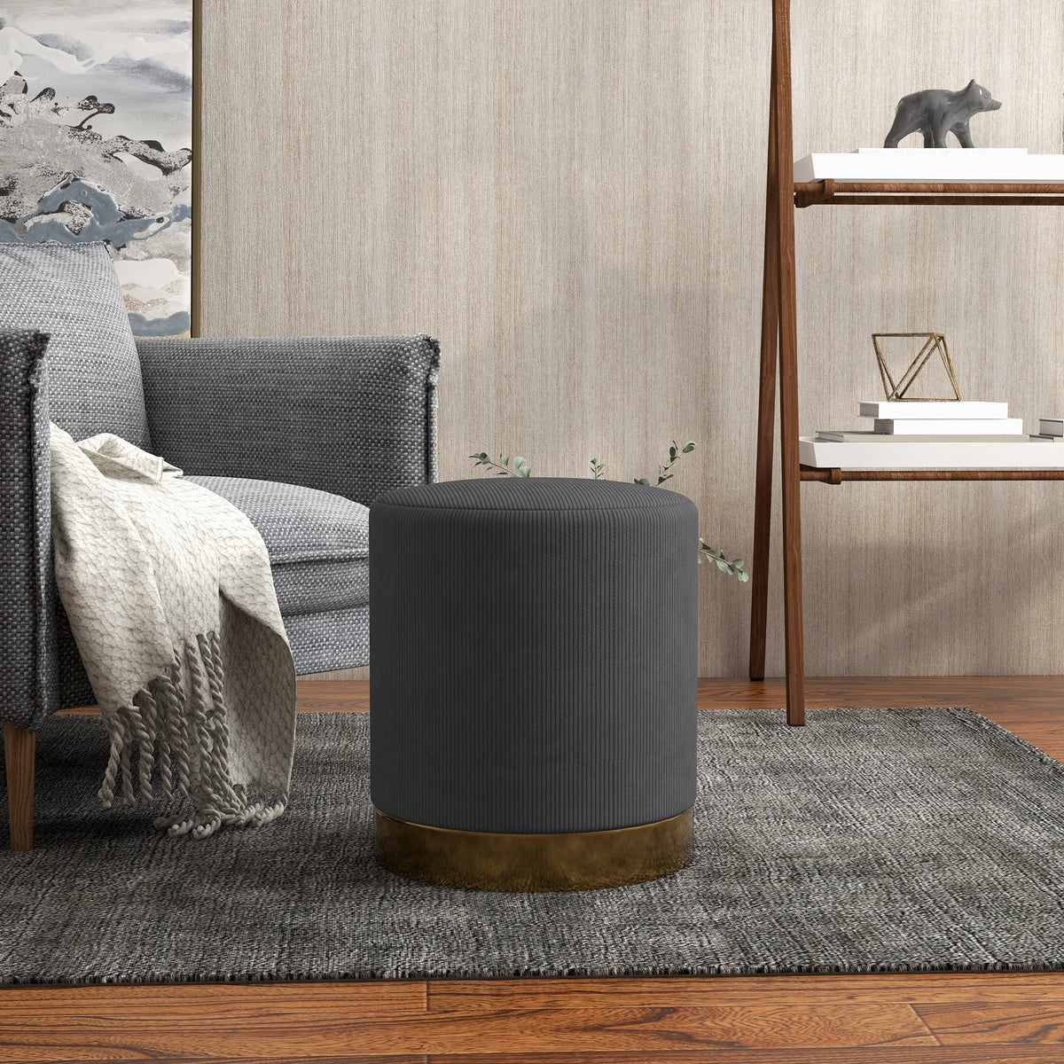 Modern Round Footstool, Fabric Upholstered Foot Rest