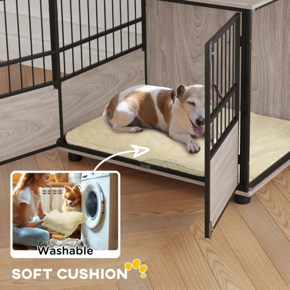 80cm Furniture Style Dog Crate End Table 3 Doors Soft Washable Cushion for Medium Dogs Brown