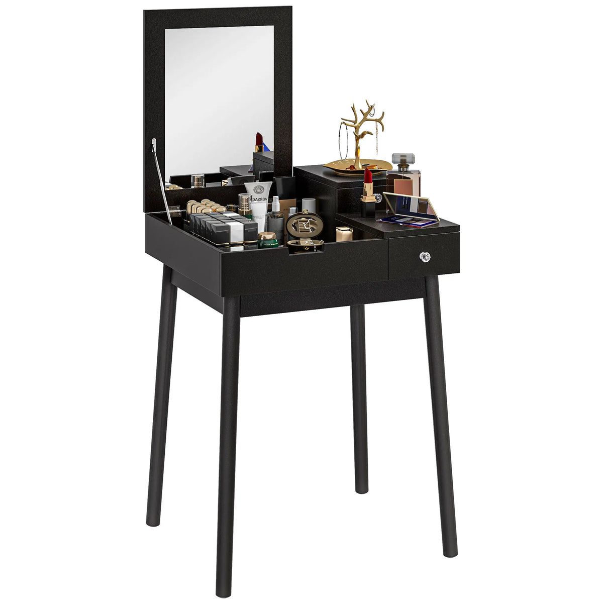 Dressing Table Vanity Desk, Flip-up Mirror, 2 Drawers, Black