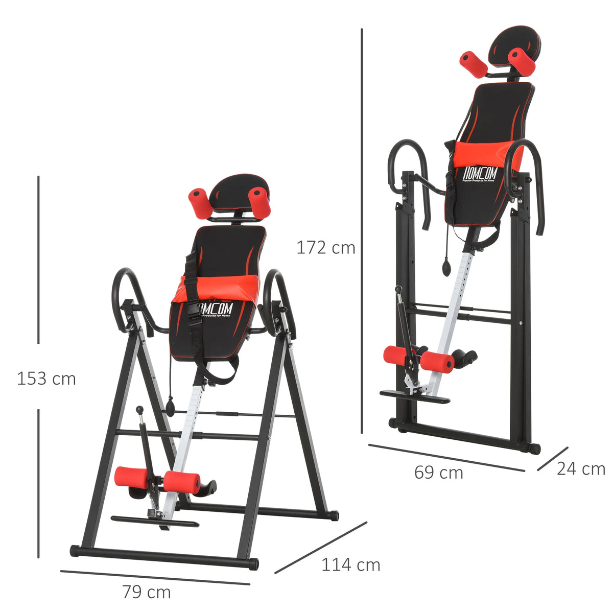Gravity Inversion Table w/ Safety Belt, Adjustable Hand Stand Back Stretcher, Red