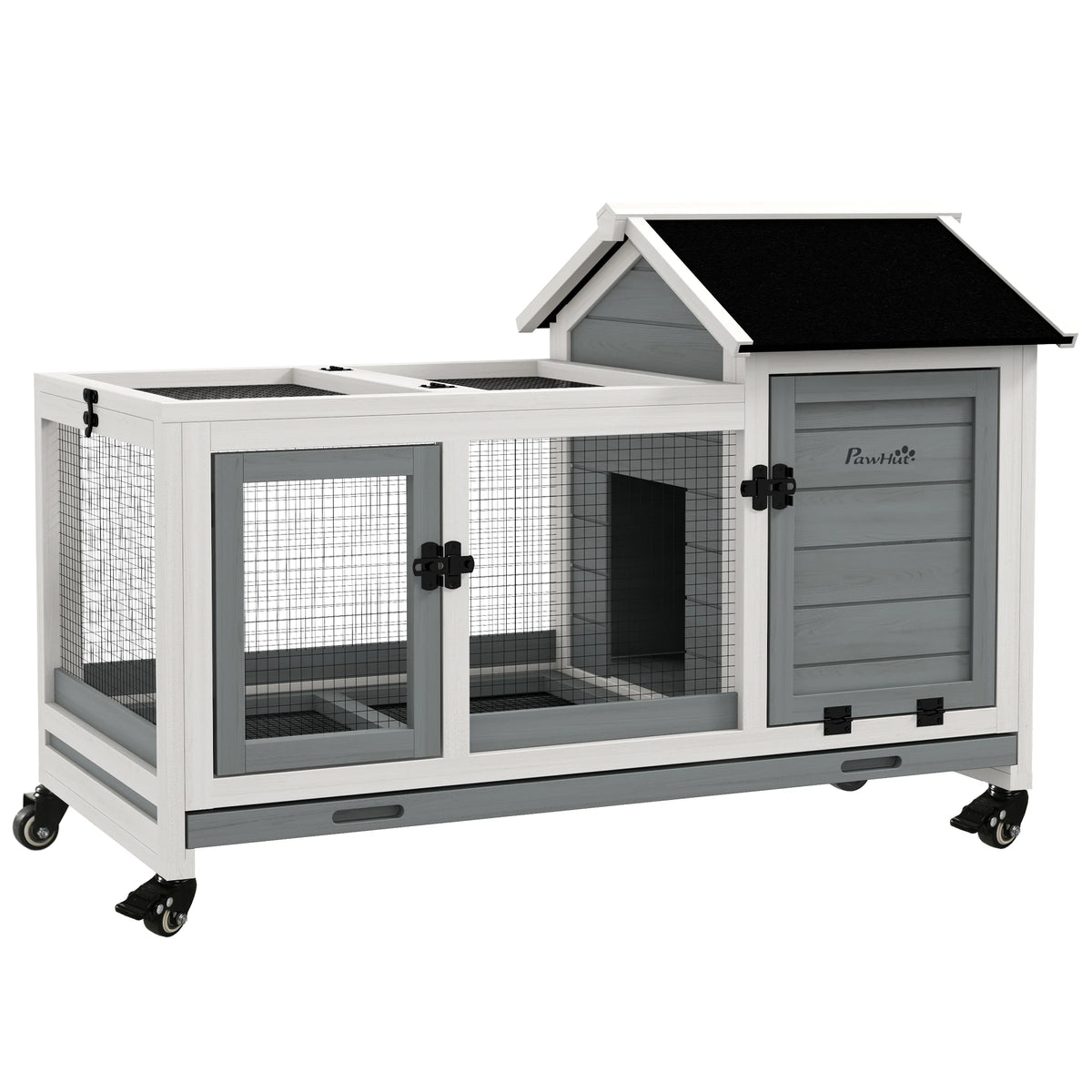Wooden Rabbit Hutch on Wheels 108x58x73.5cm with Run Openable Roof and Removable Tray Fir Wood