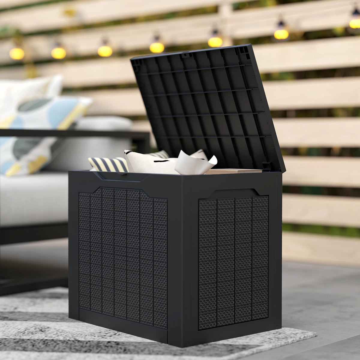 97L Outdoor Plastic Garden Storage Box with Handles, Black