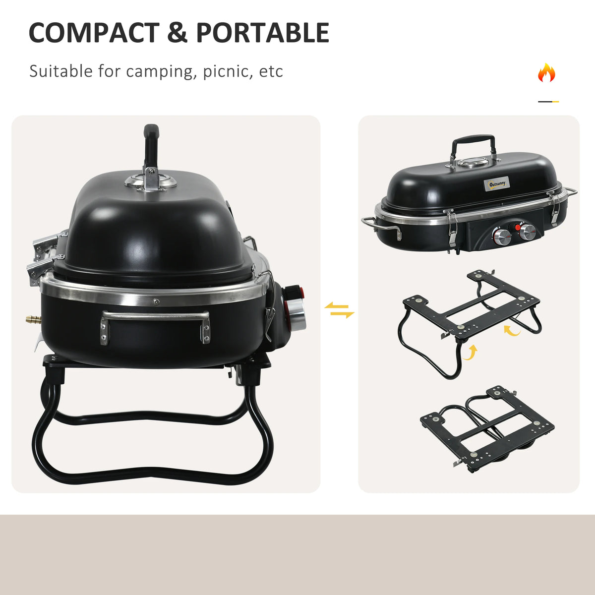 Foldable 2 Burner Gas BBQ Grill w/ 2 Burners for Camping Picnic Cooking