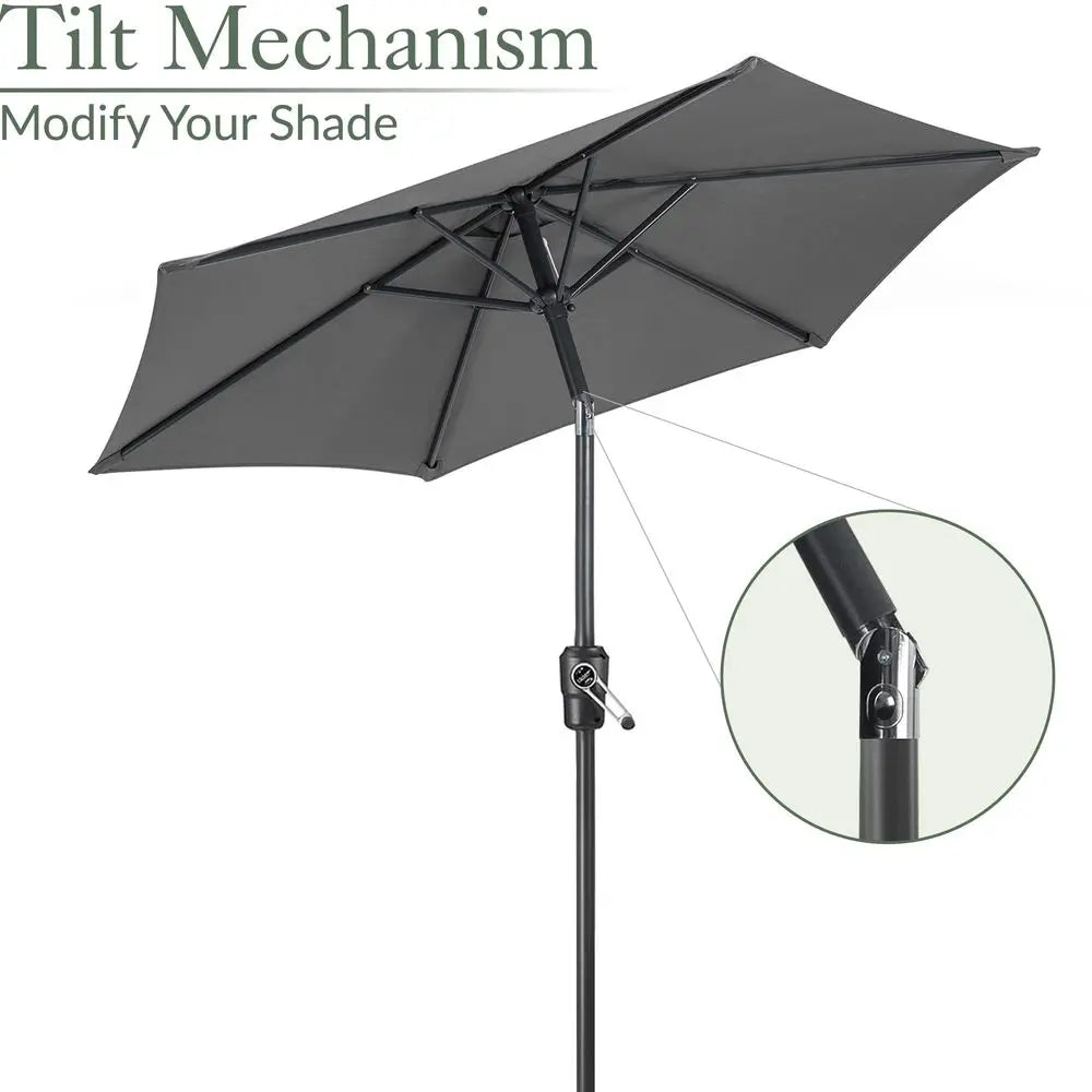 2m Tilting Garden Parasol with Crank Handle, Aluminium Pole, UPF 30, Grey