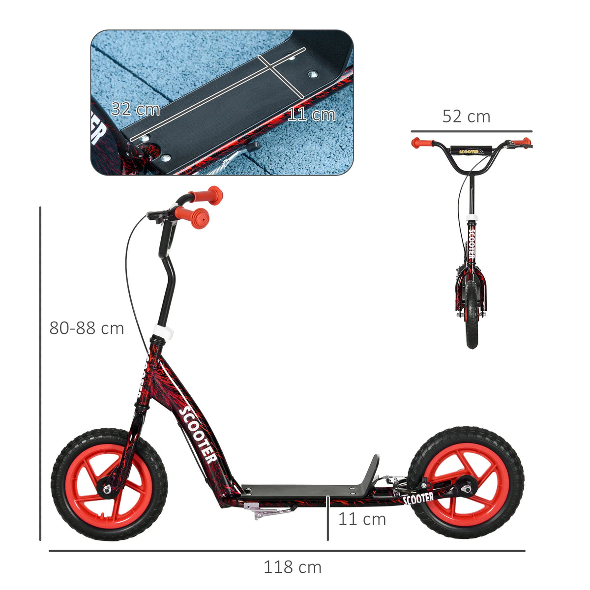 Kids Kick Scooter with Adjustable Handlebar Rear Brake Kickstand and EVA Puncture Proof Wheels Red