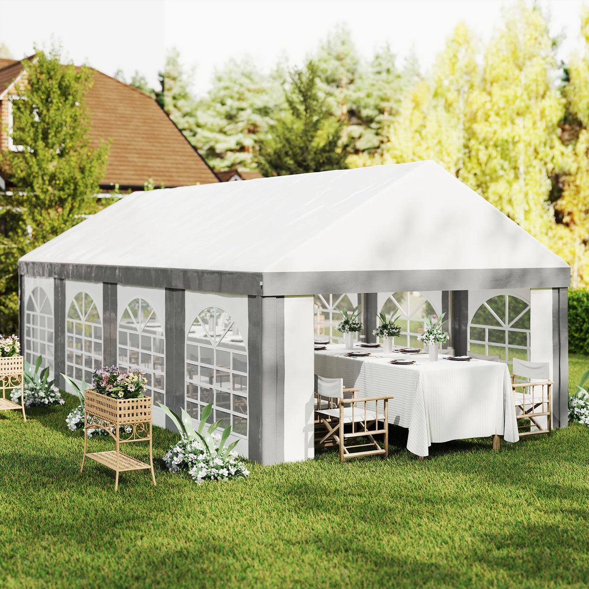 8 x 4m Party Tent Marquee with Removable Sides, Eight Windows and Double Doors