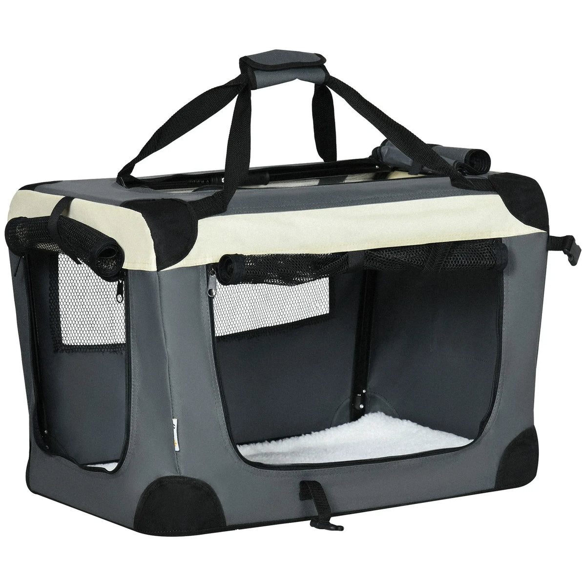 60cm Foldable Pet Carrier with Cushion Soft Sided Travel Crate for Cats and Small Dogs Grey