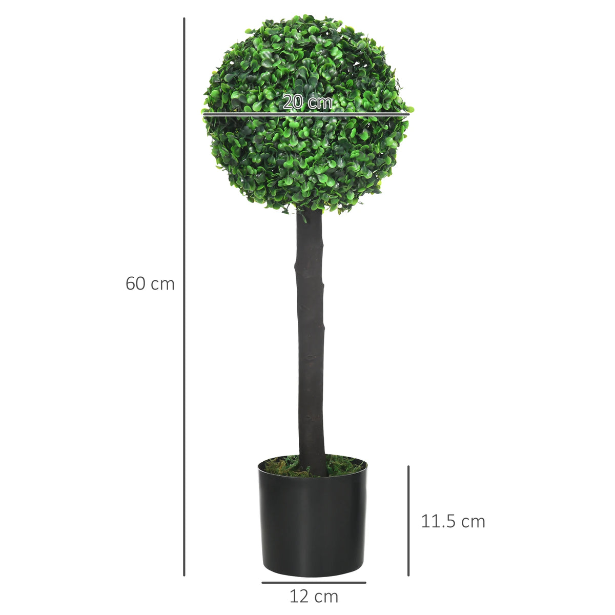 Set of 2 Artificial Boxwood Ball Trees with Pots, 60cm