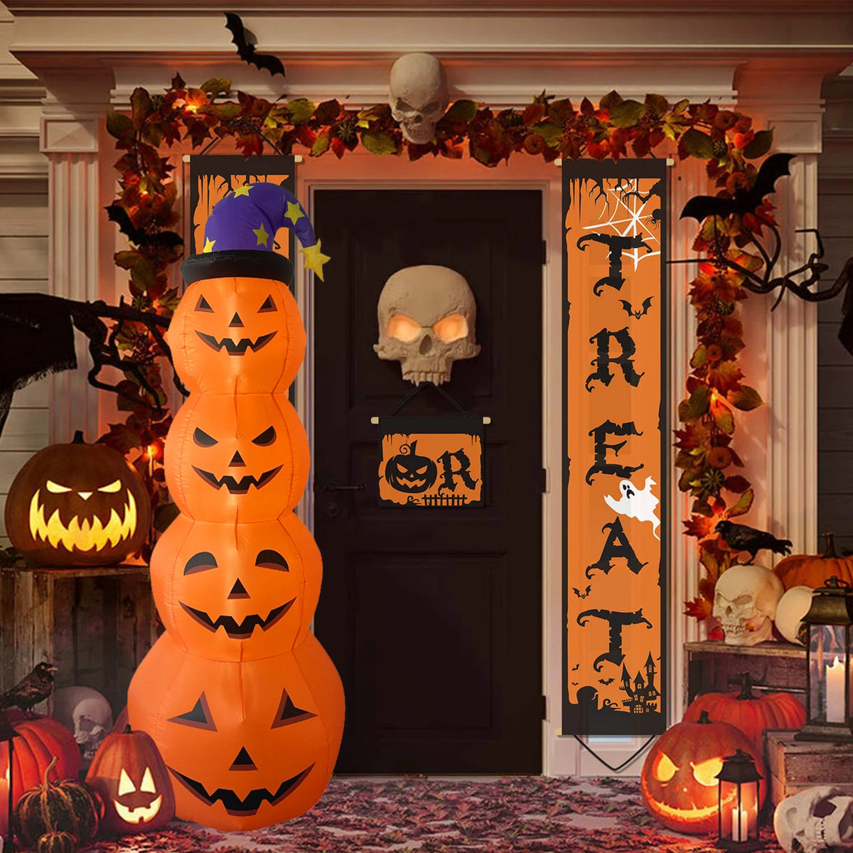 Inflatable Stacked Pumpkin Halloween Decoration with Internal Light, 240cm