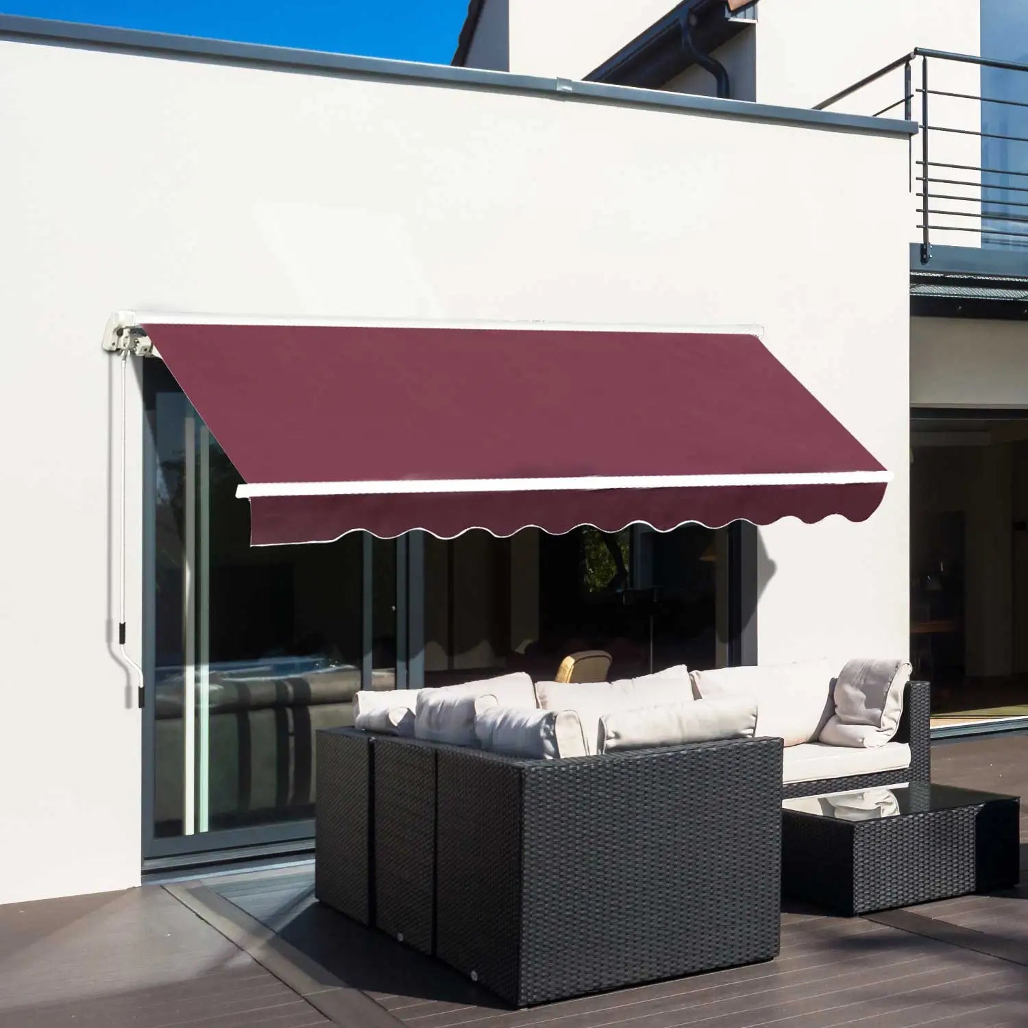 3x2.5m Manual Retractable Garden Awning 280g Polyester 90% UV Block Crank Handle for Patio Door Window Red