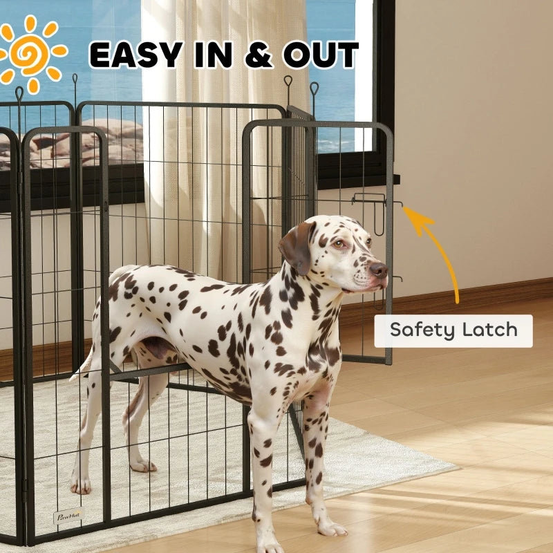PINGGO 6 Panel Dog Playpen 160x80x100cm Portable Detachable with Door for Large Dogs Grey