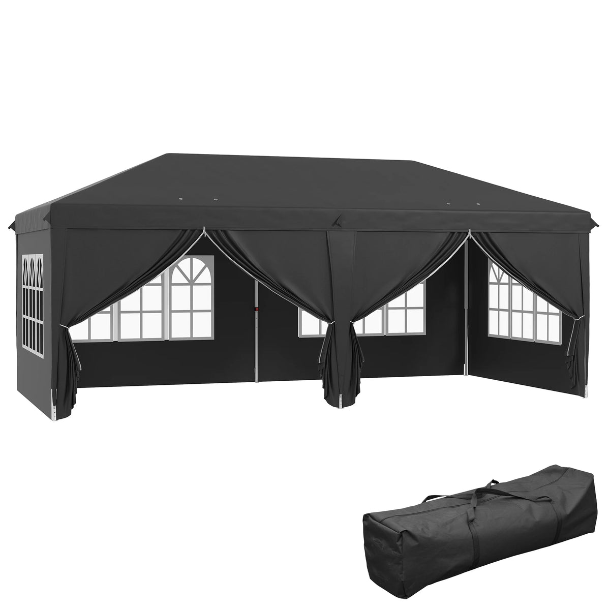 Pop Up Gazebo 3x6m with 6 Removable Sides and Windows Powder Coated Steel 12 Drainage Holes and Carry Bag