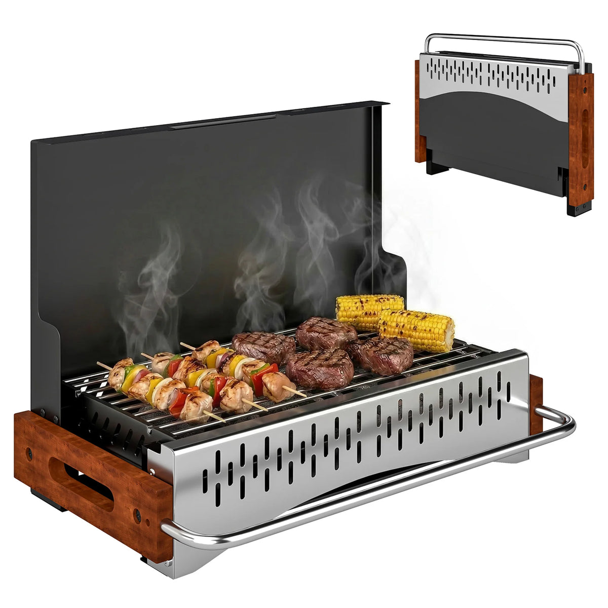 Portable Folding Charcoal BBQ Grill, Briefcase Design, Black