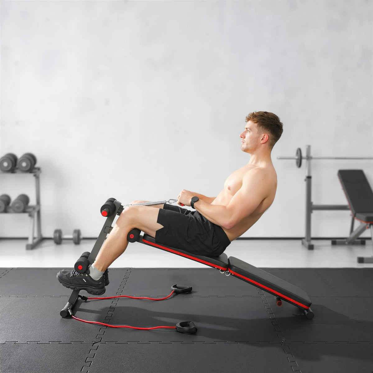 Foldable Sit-Up Bench with Adjustable Leg Support and Resistance Ropes