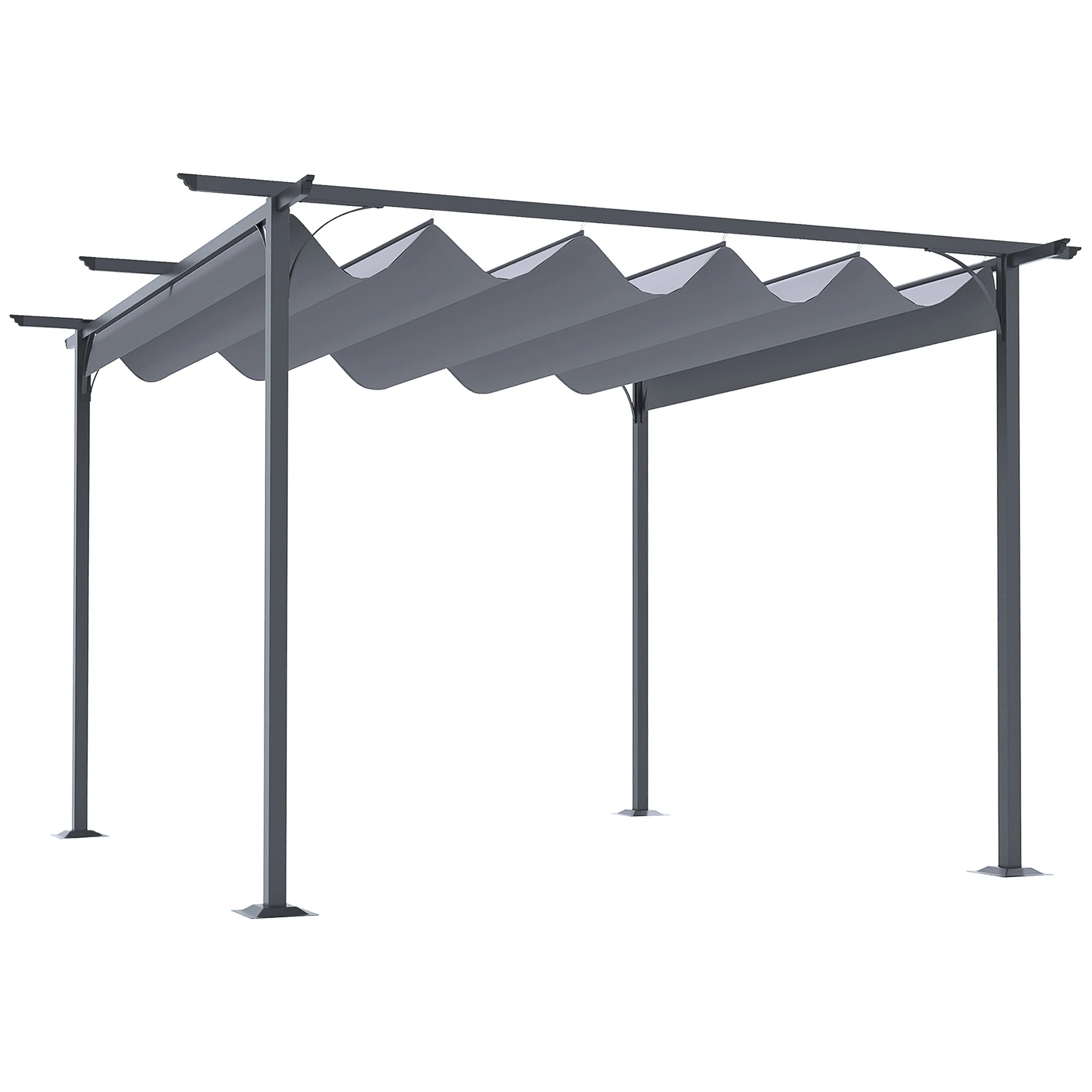 3.5 x 3.5m Metal Pergola Gazebo with Retractable Anti-UV Canopy, Drainage Holes and Ground Stakes