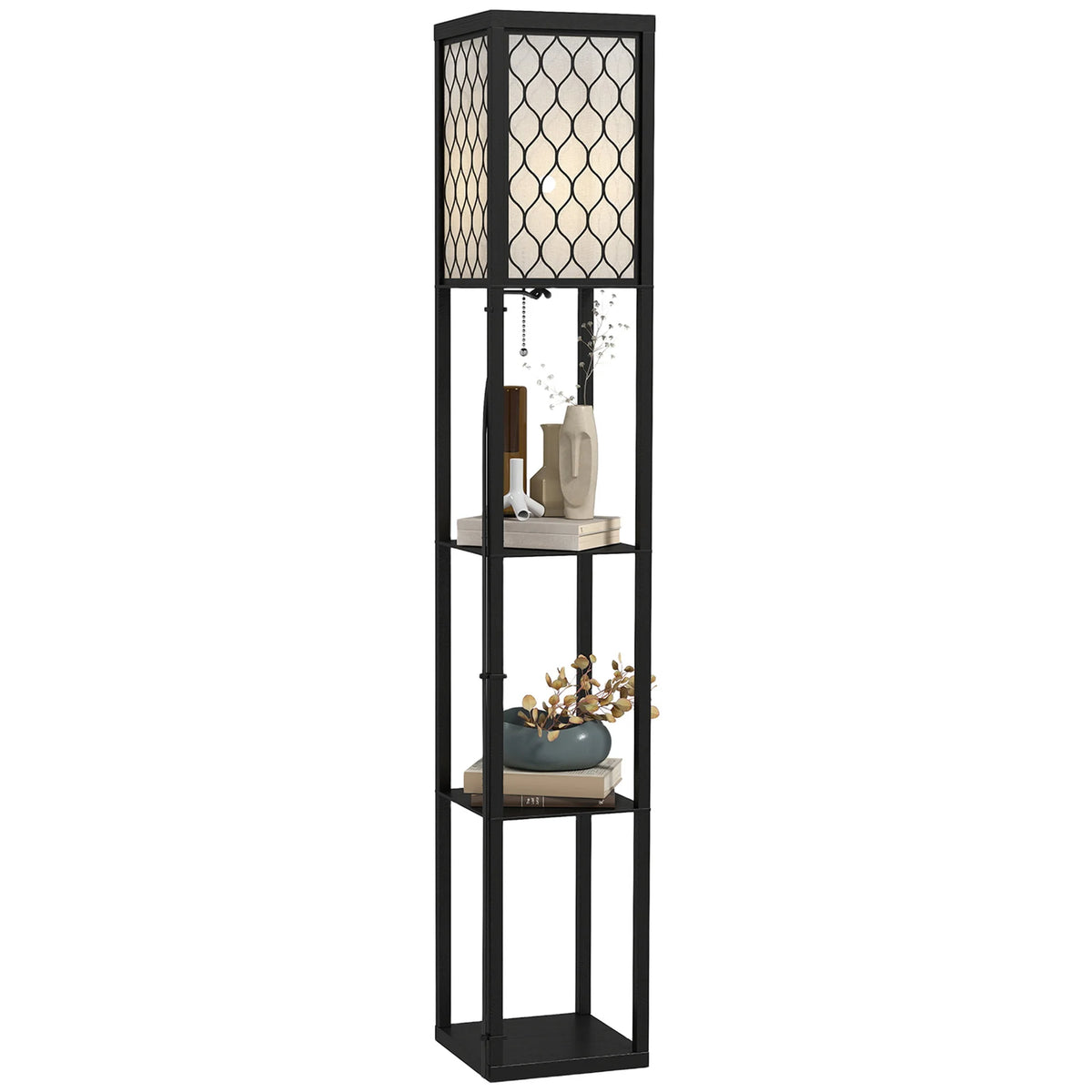 Floor Lamp with 3 Open Shelves, Corner Standing Light, Black