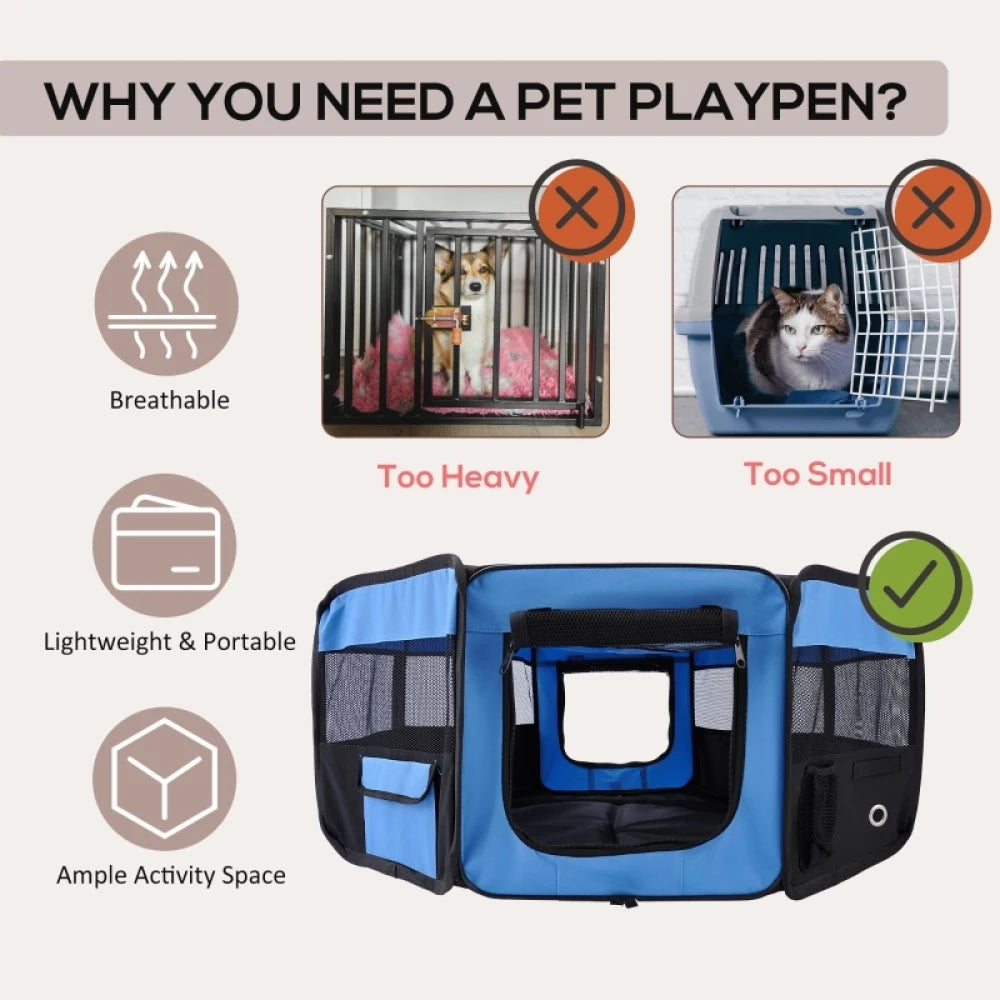 Portable Pet Playpen 90x41cm Blue Steel Frame with Carry Bag for Cats Dogs Rabbits Guinea Pigs