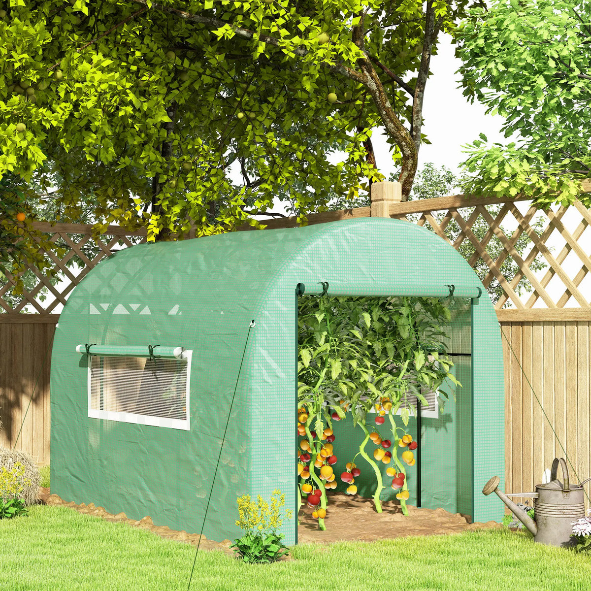 Polytunnel Greenhouse 3x2x2m with UV Resistant PE Cover Roll Up Doors Mesh Windows Ground Stakes Guy Ropes