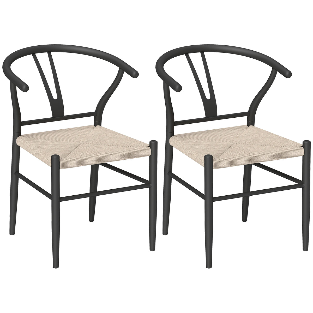 Weave Dining Chairs Set of 2 with Y-Shaped Backrest, Woven Seat, Black