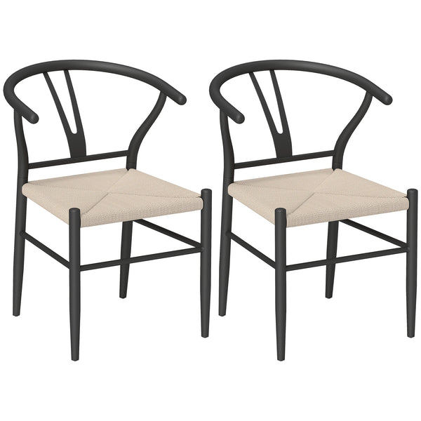 Weave Dining Chairs Set of 2 with Y-Shaped Backrest, Woven Seat, Black