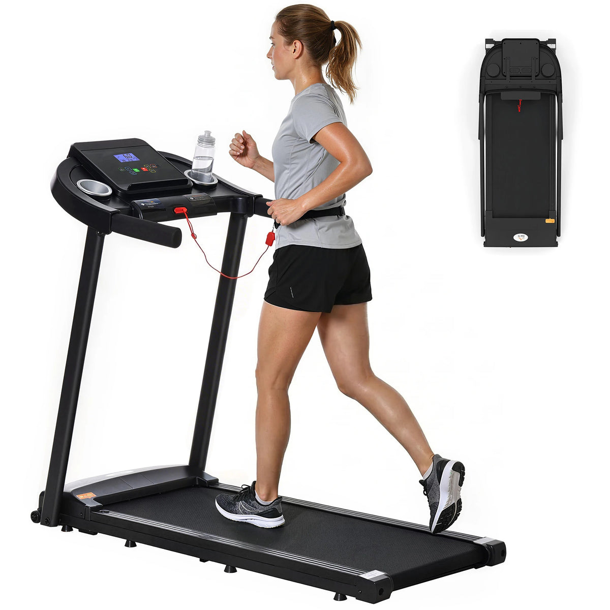 1.5HP Treadmill, 12km/h Electric Motorised Running Machine, LED Display, for Home Gym Indoor Fitness