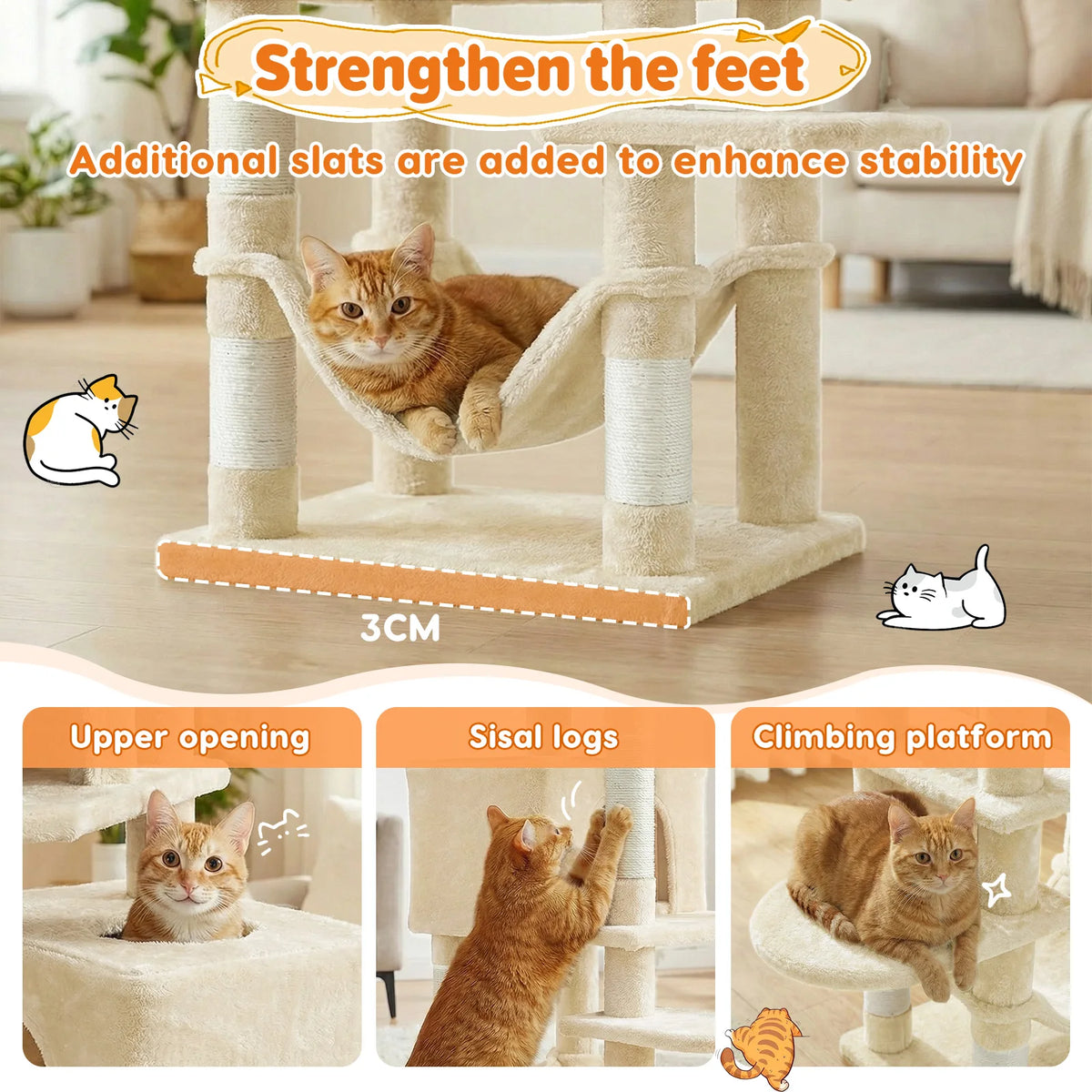 165cm Large Cat Tree Tower 7 Level Sisal Scratching Posts Hammock Padded Perches Condos for Cats
