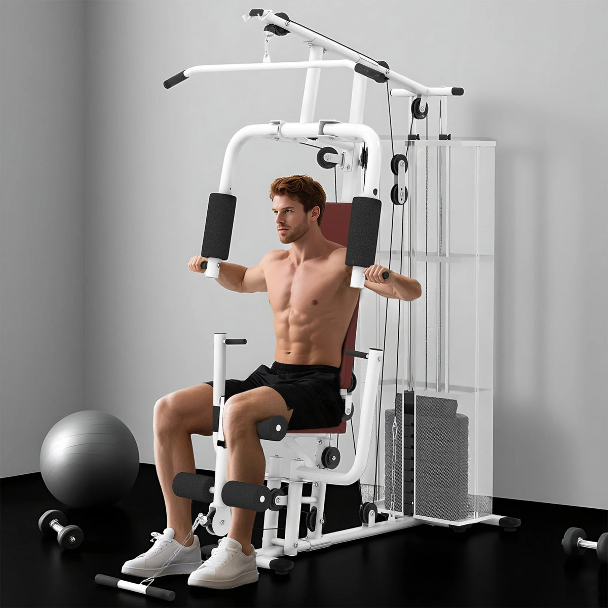 Multifunction Home Gym Weight Training Workout Station, White