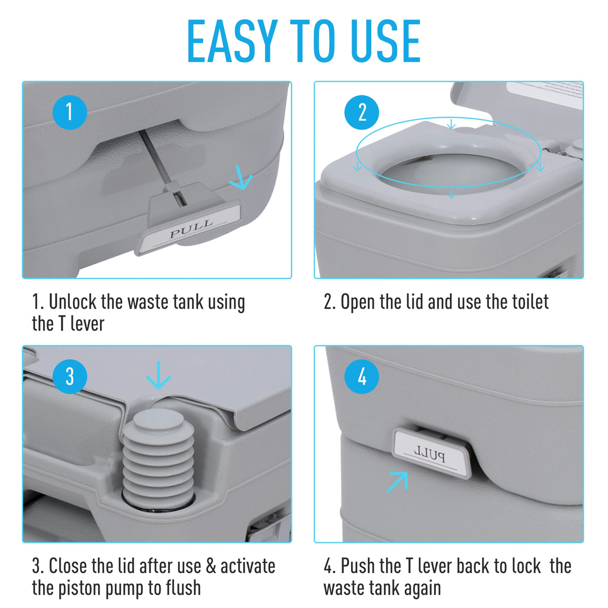 Portable Camping Toilet 20L with 2 Detachable Tanks Push Button Flush Carry Handle 200kg Grey