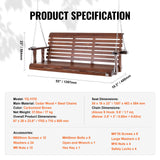 5FT Wooden Porch Swing Bench 880lbs Cedar Wood Steel Chains for Garden Courtyard Patio Outdoor
