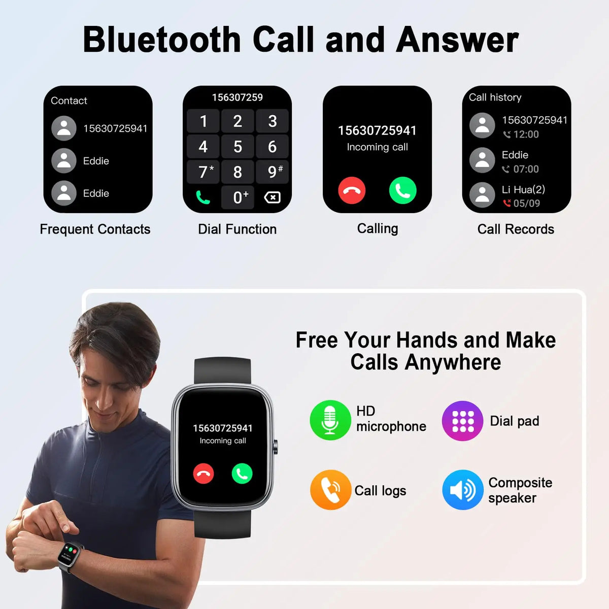 1.91" Smart Watch with Call & Answer, IP68 Waterproof Fitness Tracker, Heart Rate & Sleep Monitor