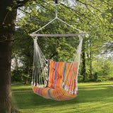 Outdoor Hammock Cushioned Hanging Rope Chair Patio Swing Seat Cotton with Hardwood Bar for Garden and Indoor Use