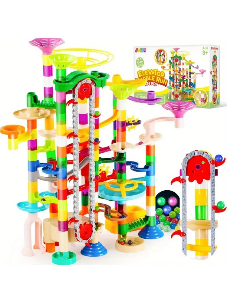 236 Piece Marble Run Construction Set with Motorised Elevator – Glow in the Dark