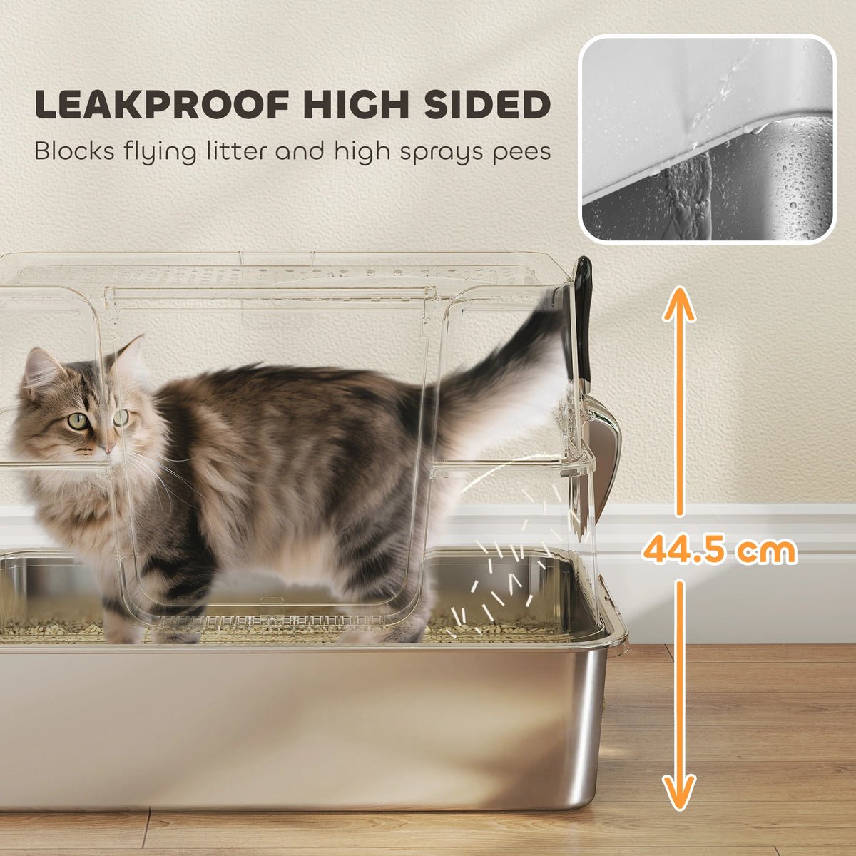 XL Stainless Steel Cat Litter Tray with Dual Entry, Light Grey