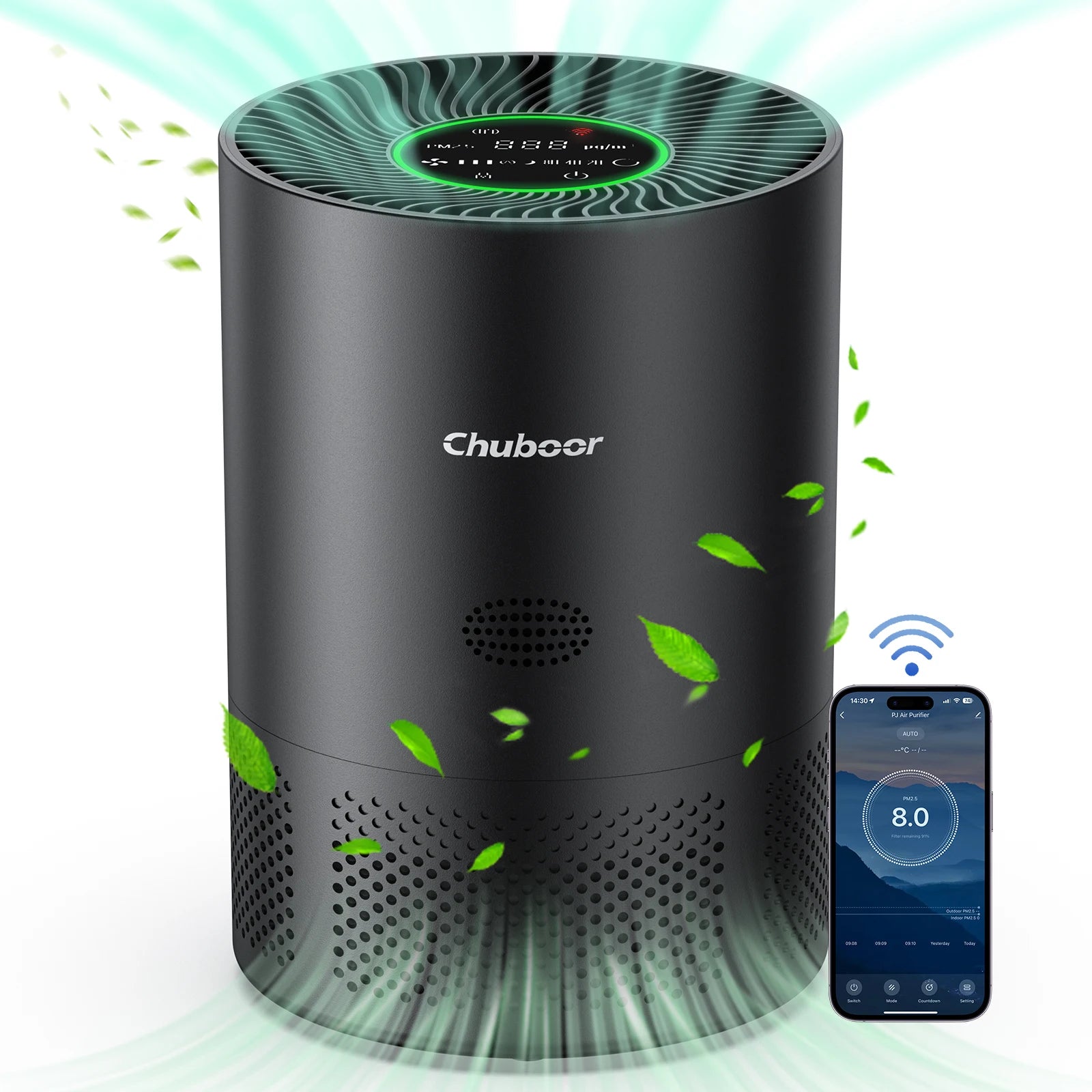 H13 HEPA Air Purifier WiFi Tuya App 185m³/h CADR 31-40m² 25dB for Smoke Dust Pollen PM2.5 Bedroom Home