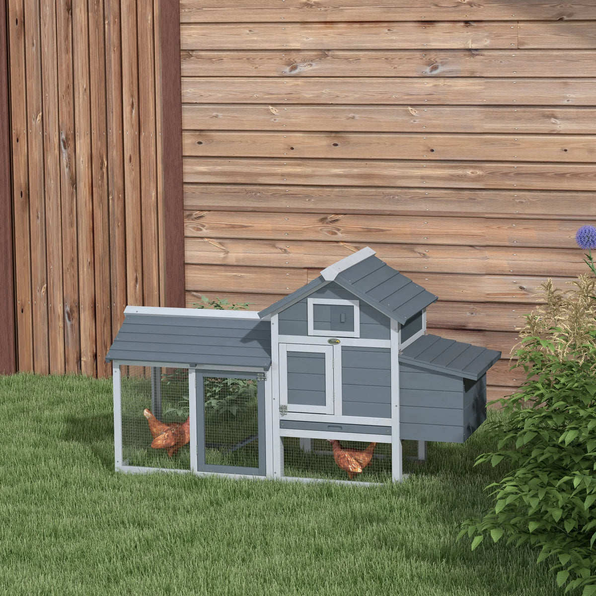 Chicken Coop with Run 150.5x54x87cm Fir Wood Hen House with Nesting Box Ramp and Slide Out Dropping Tray